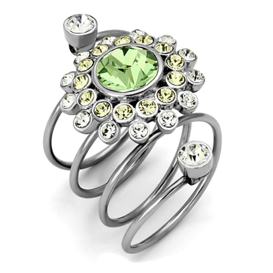 TK1148 - High polished (no plating) Stainless Steel Ring with Top Grade Crystal in Peridot-0