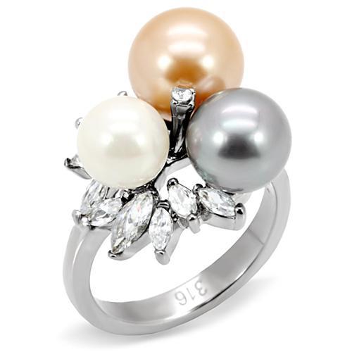 TK114 - High polished (no plating) Stainless Steel Ring with Synthetic Pearl in Multi Color-0