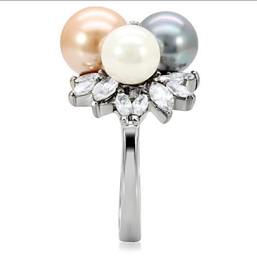 TK114 - High polished (no plating) Stainless Steel Ring with Synthetic Pearl in Multi Color-4