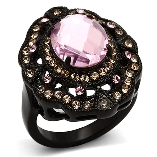 TK1154 - IP Black(Ion Plating) Stainless Steel Ring with Top Grade Crystal in Light Rose-0