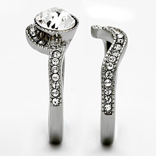 TK1155 - High polished (no plating) Stainless Steel Ring with Top Grade Crystal in Clear-3