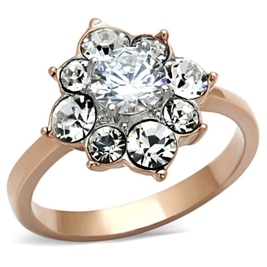 TK1168 - Two-Tone IP Rose Gold Stainless Steel Ring with AAA Grade CZ in Clear-0