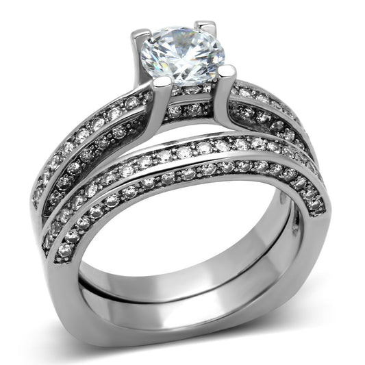 TK1175 - High polished (no plating) Stainless Steel Ring with AAA Grade CZ in Clear-0