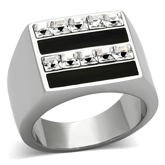 TK1177 - High polished (no plating) Stainless Steel Ring with Top Grade Crystal in Clear-0