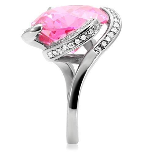 TK117 - High polished (no plating) Stainless Steel Ring with AAA Grade CZ in Rose-4