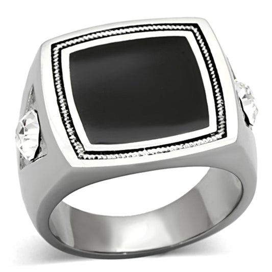 TK1182 - High polished (no plating) Stainless Steel Ring with Top Grade Crystal in Clear-0
