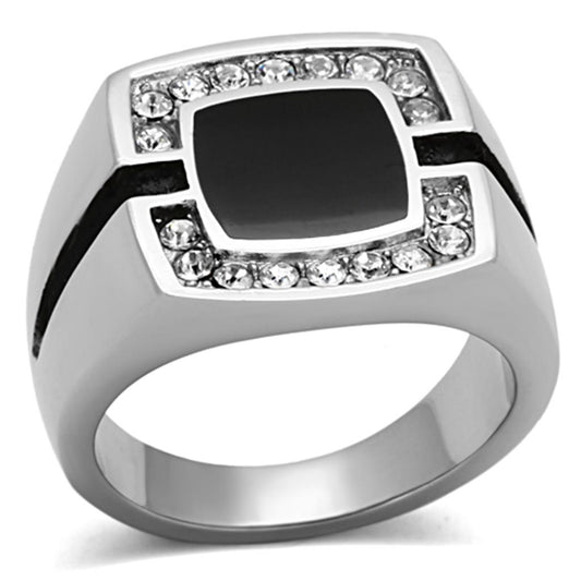 TK1183 - High polished (no plating) Stainless Steel Ring with Top Grade Crystal in Clear-0