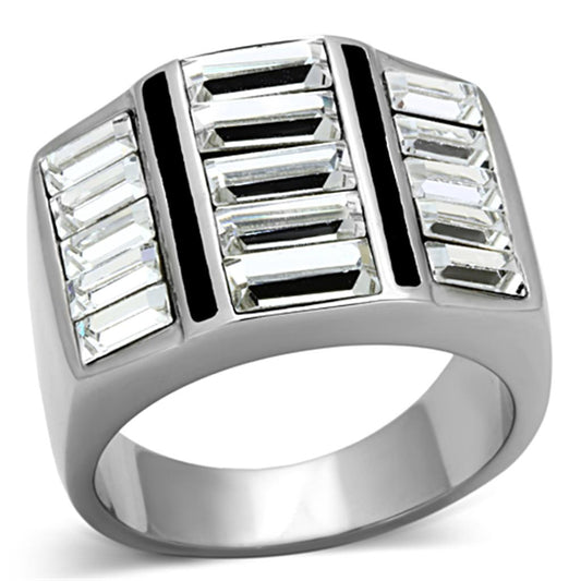 TK1185 - High polished (no plating) Stainless Steel Ring with Top Grade Crystal in Clear-0