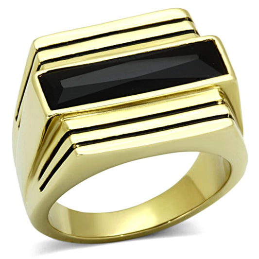 TK1188 - IP Gold(Ion Plating) Stainless Steel Ring with Synthetic Synthetic Glass in Jet-0