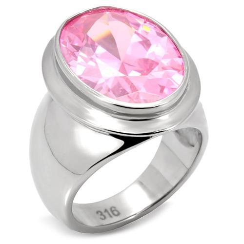 TK118 - High polished (no plating) Stainless Steel Ring with AAA Grade CZ in Rose-0