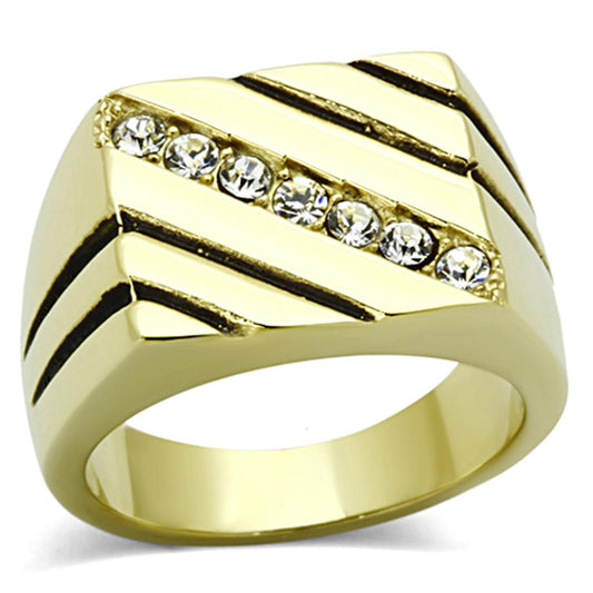 TK1190 - IP Gold(Ion Plating) Stainless Steel Ring with Top Grade Crystal in Clear-0