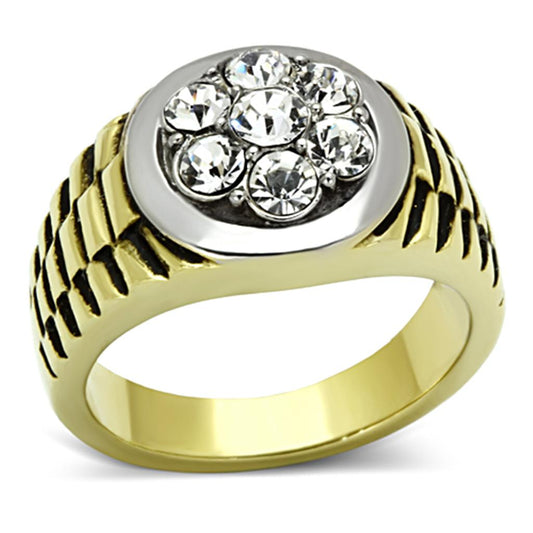 TK1191 - Two-Tone IP Gold (Ion Plating) Stainless Steel Ring with Top Grade Crystal in Clear-0