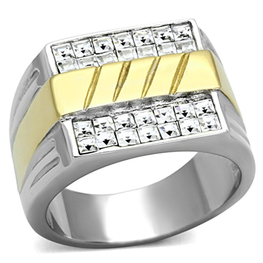 TK1193 - Two-Tone IP Gold (Ion Plating) Stainless Steel Ring with Top Grade Crystal in Clear-0