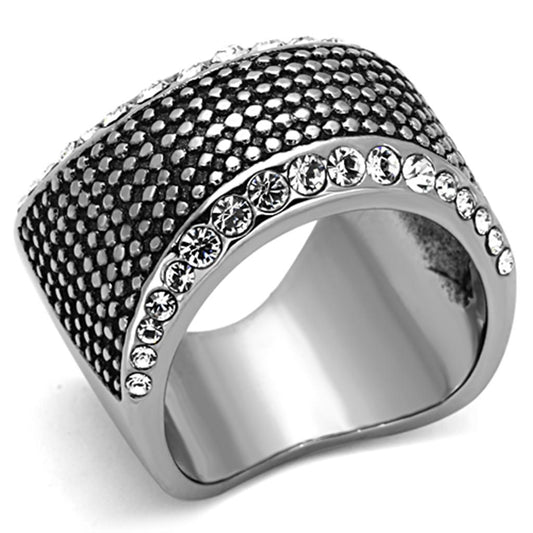 TK1198 - High polished (no plating) Stainless Steel Ring with Top Grade Crystal in Clear-0