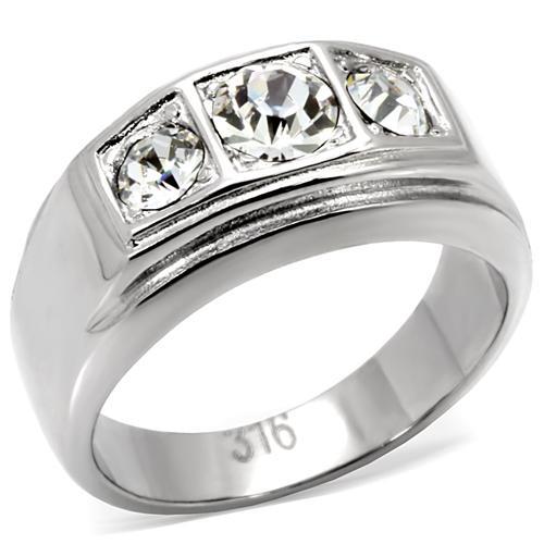 TK119 - High polished (no plating) Stainless Steel Ring with Top Grade Crystal in Clear-0
