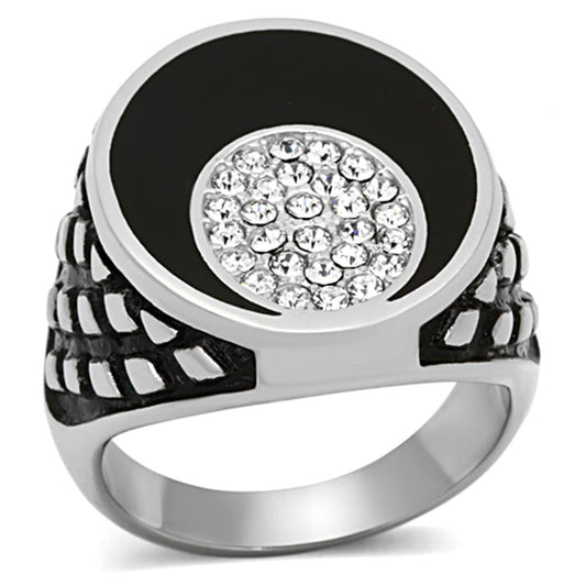 TK1200 - High polished (no plating) Stainless Steel Ring with Top Grade Crystal in Clear-0