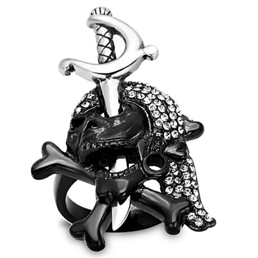 TK1204 - Two-Tone IP Black Stainless Steel Ring with Top Grade Crystal in Black Diamond-0