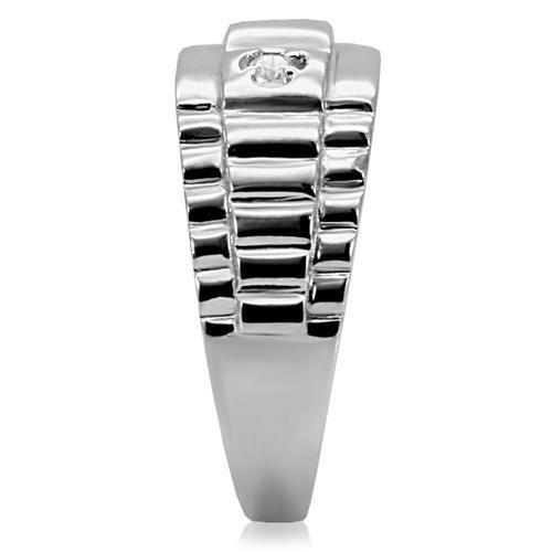 TK120 - High polished (no plating) Stainless Steel Ring with AAA Grade CZ in Clear-4