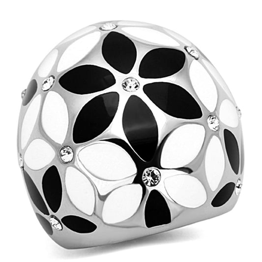 TK1210 - High polished (no plating) Stainless Steel Ring with Top Grade Crystal in Clear-0