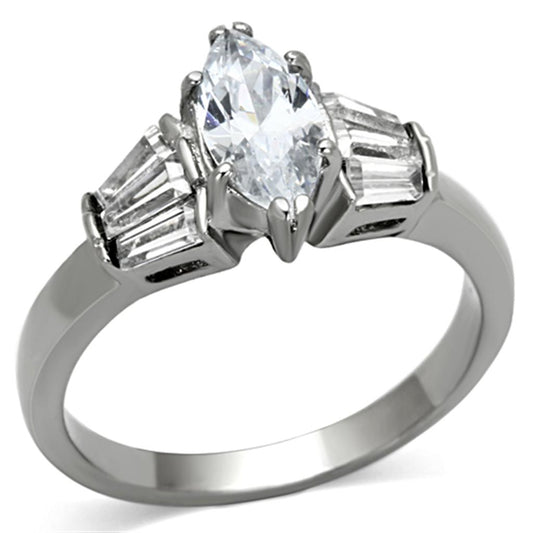 TK1220 - High polished (no plating) Stainless Steel Ring with AAA Grade CZ in Clear-0