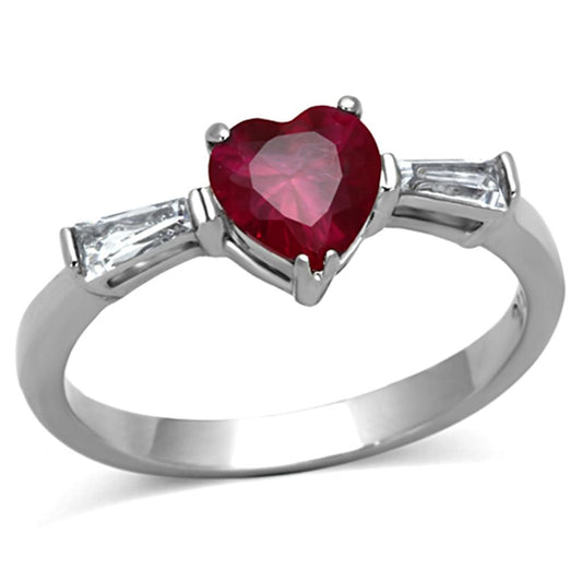 TK1221 - High polished (no plating) Stainless Steel Ring with AAA Grade CZ in Ruby-0