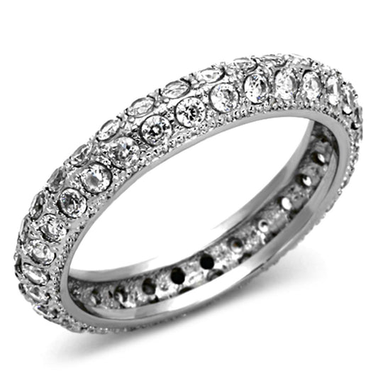 TK1225 - High polished (no plating) Stainless Steel Ring with AAA Grade CZ in Clear-0