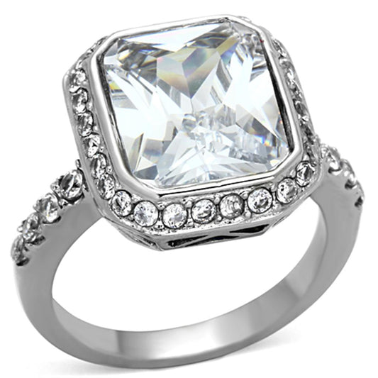 TK1226 - High polished (no plating) Stainless Steel Ring with AAA Grade CZ in Clear-0