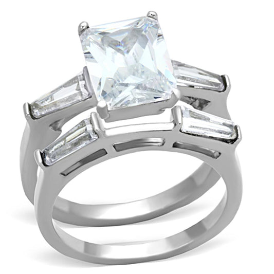 TK1229 - High polished (no plating) Stainless Steel Ring with AAA Grade CZ in Clear-0