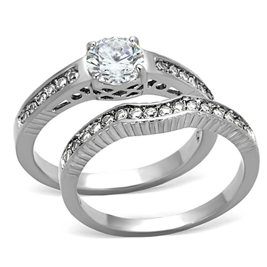 TK1231 - High polished (no plating) Stainless Steel Ring with AAA Grade CZ in Clear-0