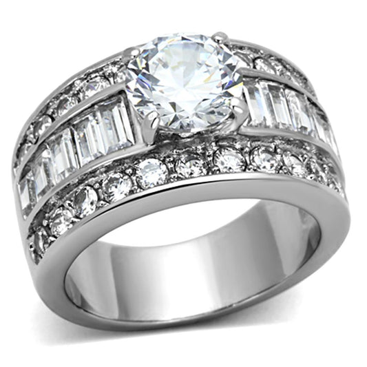 TK1232 - High polished (no plating) Stainless Steel Ring with AAA Grade CZ in Clear-0