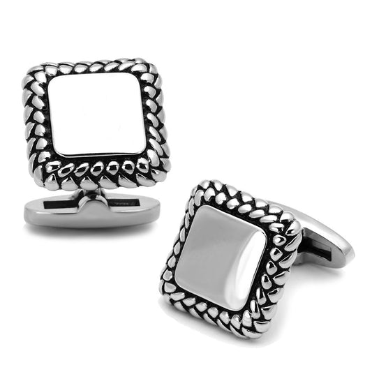 TK1246 - High polished (no plating) Stainless Steel Cufflink with Epoxy in Jet-0