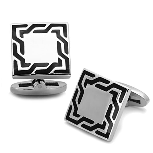 TK1248 - High polished (no plating) Stainless Steel Cufflink with Epoxy in Jet-0