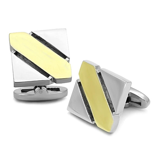 TK1249 - Two-Tone IP Gold (Ion Plating) Stainless Steel Cufflink with No Stone-0