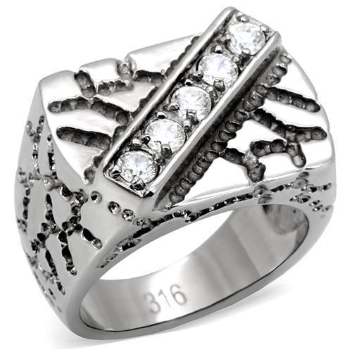 TK124 - High polished (no plating) Stainless Steel Ring with AAA Grade CZ in Clear-0