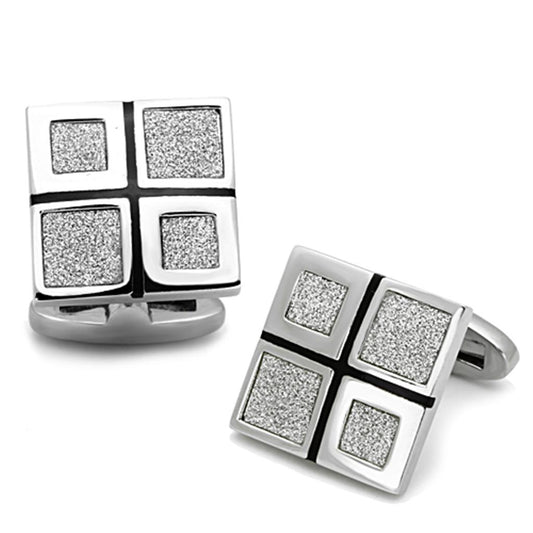 TK1255 - High polished (no plating) Stainless Steel Cufflink with Epoxy in Jet-0