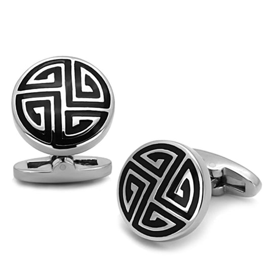 TK1257 - High polished (no plating) Stainless Steel Cufflink with Epoxy in Jet-0