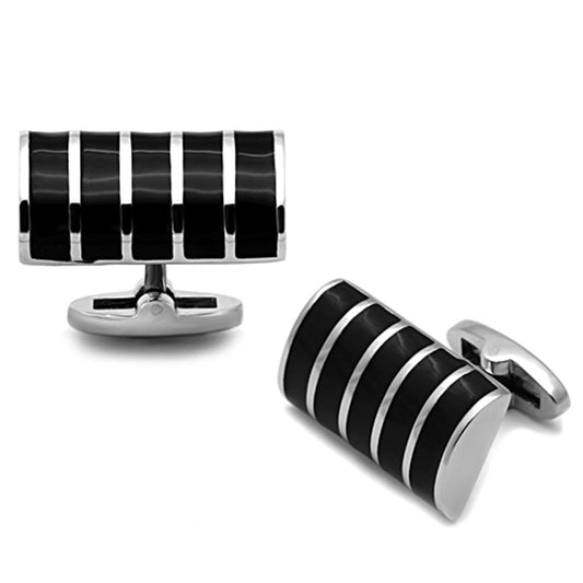 TK1263 - High polished (no plating) Stainless Steel Cufflink with Epoxy in Jet-0