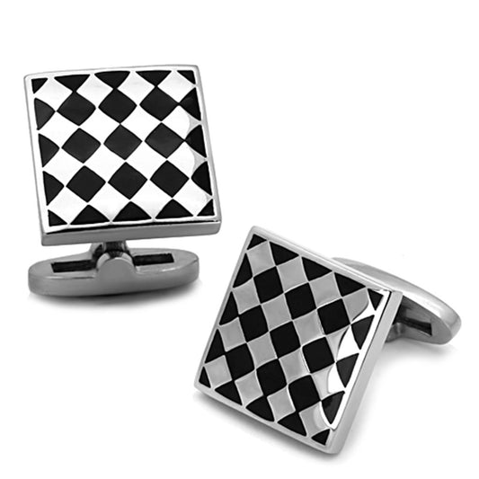 TK1270 - High polished (no plating) Stainless Steel Cufflink with Epoxy in Jet-0