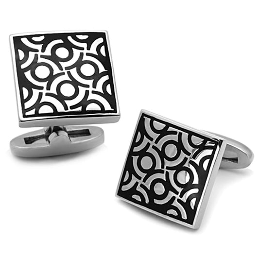 TK1271 - High polished (no plating) Stainless Steel Cufflink with Epoxy in Jet-0