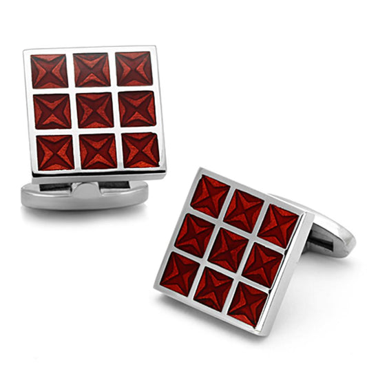 TK1272 - High polished (no plating) Stainless Steel Cufflink with Epoxy in Garnet-0
