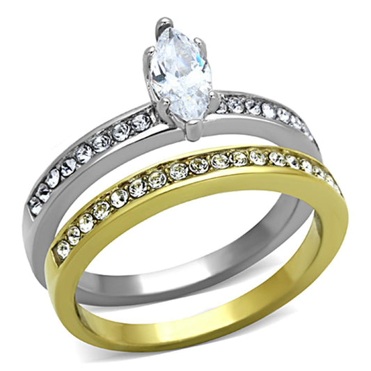 TK1282 - Two-Tone IP Gold (Ion Plating) Stainless Steel Ring with AAA Grade CZ in Clear-0