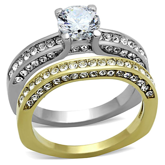 TK1284 - Two-Tone IP Gold (Ion Plating) Stainless Steel Ring with AAA Grade CZ in Clear-0