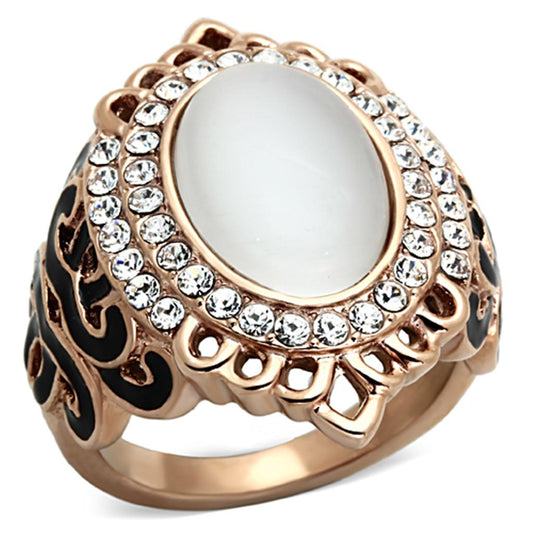 TK1286 - IP Rose Gold(Ion Plating) Stainless Steel Ring with Synthetic Cat Eye in White-0