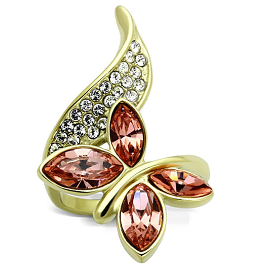 TK1288 - IP Gold(Ion Plating) Stainless Steel Ring with Top Grade Crystal in Light Peach-0