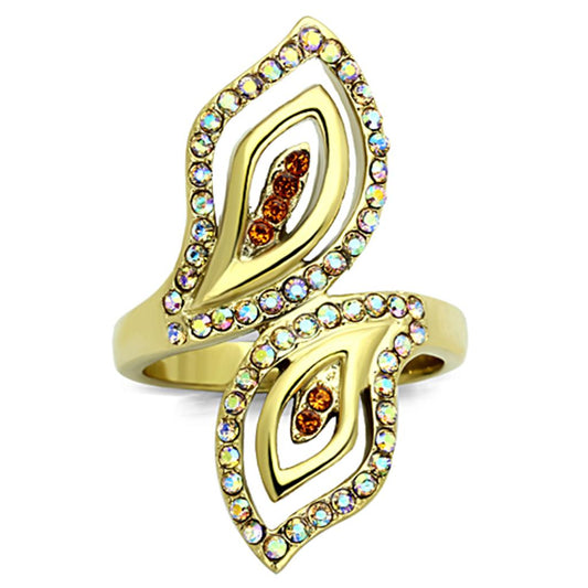 TK1289 - IP Gold(Ion Plating) Stainless Steel Ring with Top Grade Crystal in Multi Color-0