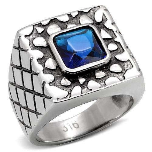 TK128 - High polished (no plating) Stainless Steel Ring with Synthetic Synthetic Glass in Montana-0