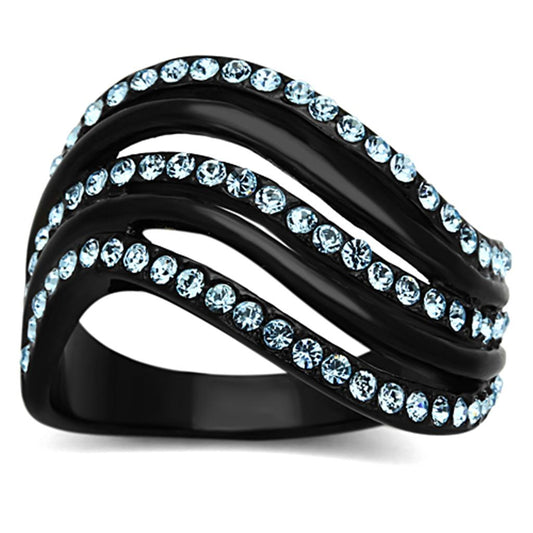 TK1297 - IP Black(Ion Plating) Stainless Steel Ring with Top Grade Crystal in Sea Blue-0