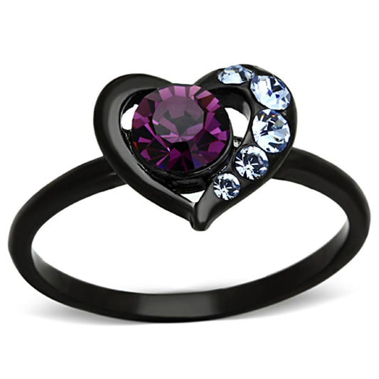 TK1300 - IP Black(Ion Plating) Stainless Steel Ring with Top Grade Crystal in Amethyst-0