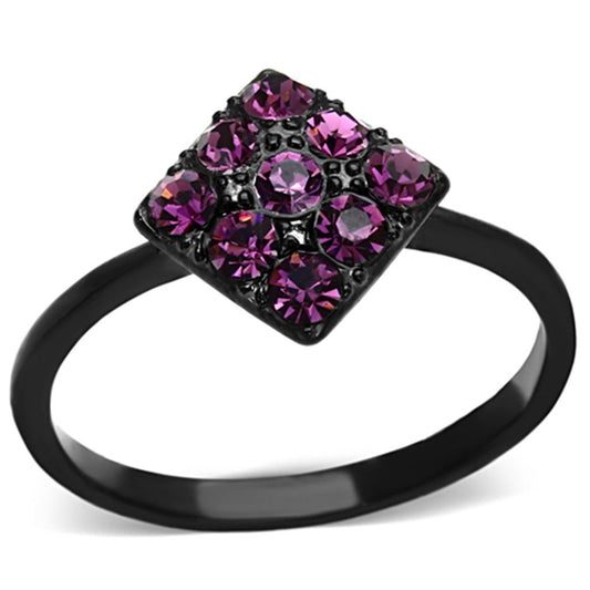 TK1301 - IP Black(Ion Plating) Stainless Steel Ring with Top Grade Crystal in Amethyst-0