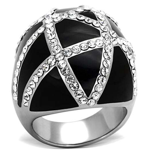 TK1306 - High polished (no plating) Stainless Steel Ring with Top Grade Crystal in Clear-0